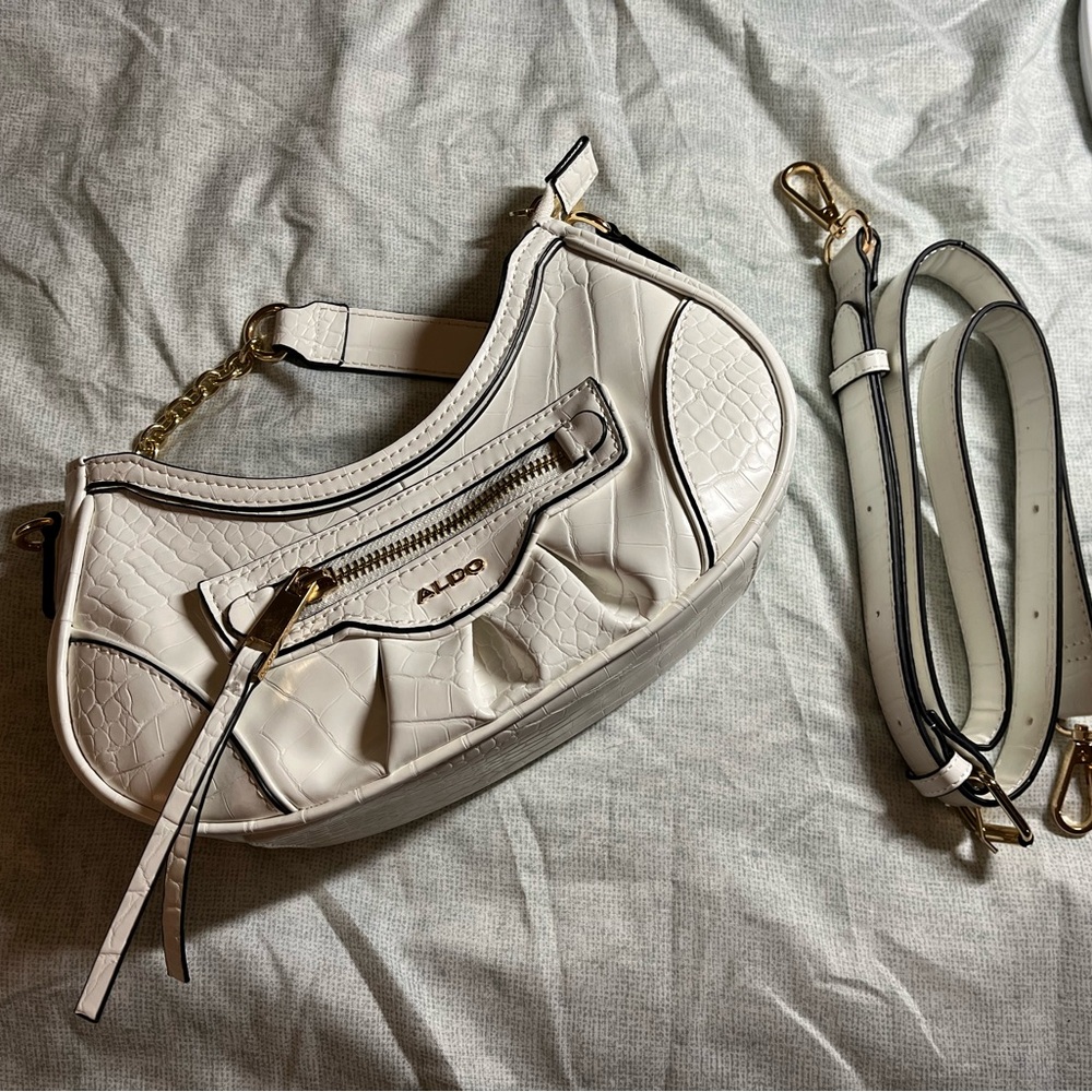 Aldo White Shoulder Bag with Silver Accents